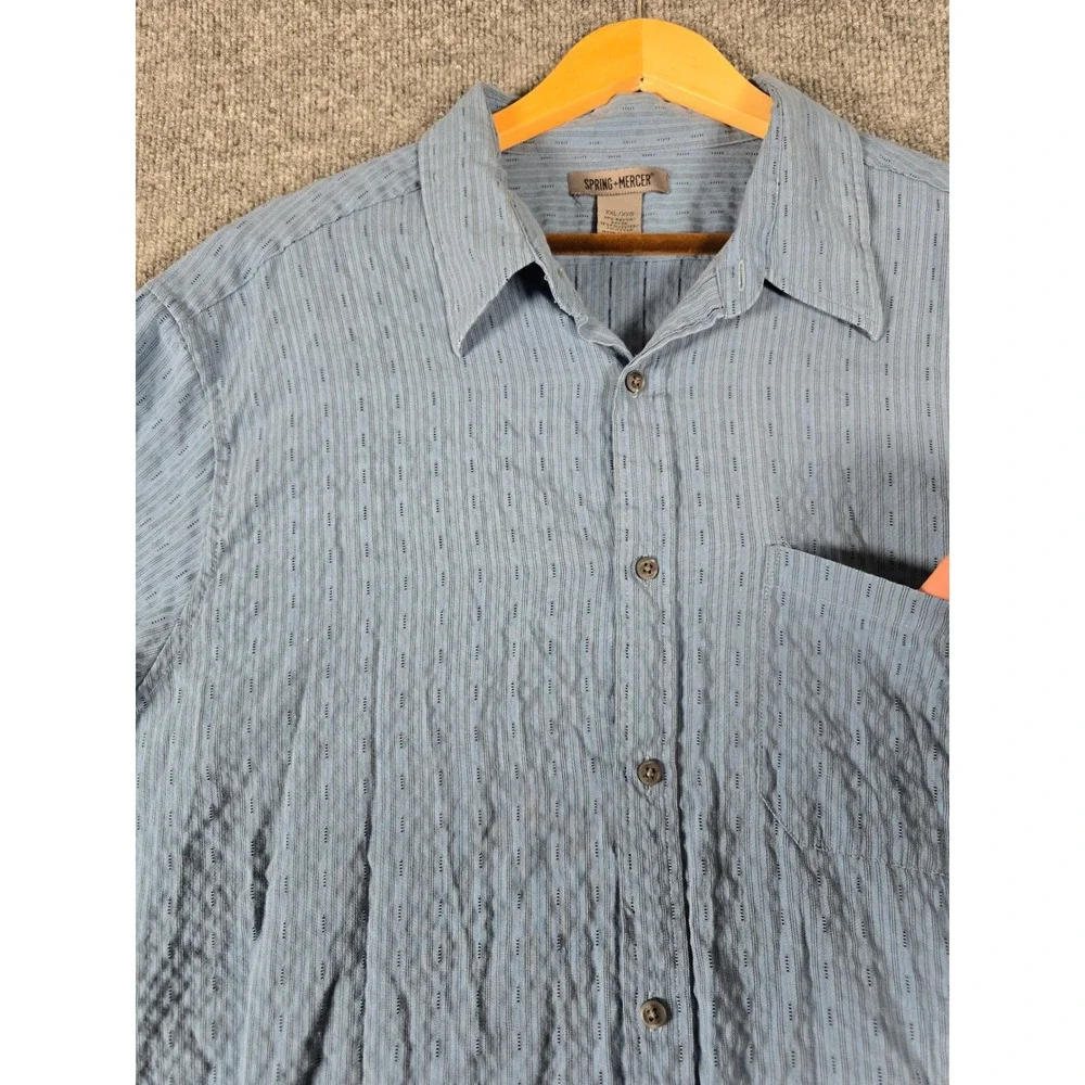SPRING + MERCER Mens Blue Striped Textured Long Sleeve Button Down Shirt XXL‎